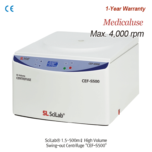 SciLab® 1.5~500㎖ High Volume Swing-out Centrifuge “CEF-S500”, 4,000rpm, Max. 500㎖×4, Medicaluse For 1.5~500㎖ Tubes/Bottles and Microplates, 3,200×g, without Rotor, 다목적 원심분리기, Rotor 별도