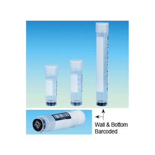 CryoTainTM 1.2~5㎖ 1D & 2D Wall & Bottom Barcoded PP Sterile Cryovial, external Thread Self-standing, Irradiation Sterilization, -196℃+121℃, 1D & 2D 월-바텀 바코드 멸균 냉동 바이알