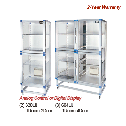 SciLab® 207·320·604Lit Auto-Dry PMMA Desiccator, Analog or Digital-Control, 15~60%RH With Dehumidifier·Digital ℃·%RH Meter·Al-Frame·1Room, 자동 제습 데시케이터