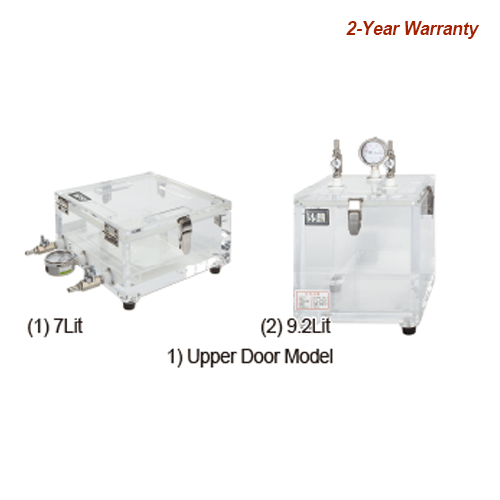 SciLab® 7~48Lit Vacuum PMMA Desiccator, Clear, with Press-Gauge With Digital Thermo-Hygrometer, Approx - 1 Torr / 133Pa, 진공 데시케이터