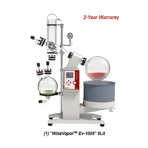 SciLab® 5·10·20 Lit Digital Rotary Evaporator “WiseVaporTM Ev-1005”·“Ev-1010”·“Ev-1020”, Large Capacity With Digital Controlled Stainless-steel Bath 99℃, Electric Lift Bath, Vertical-type, 20~140 rpm, 대용량 회전식 증발 농축기