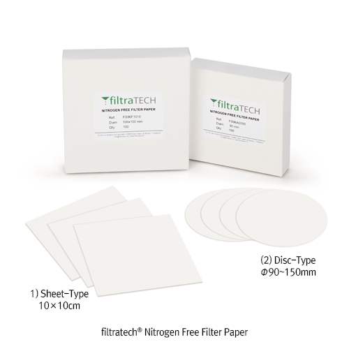 filtratech® Nitrogen Free Filter Paper, Slow Filtration, Sheet- & Disc-Type Ideal for the Determination of Nitrogen Content, <France-Made> 니트로젠 프리 여과지