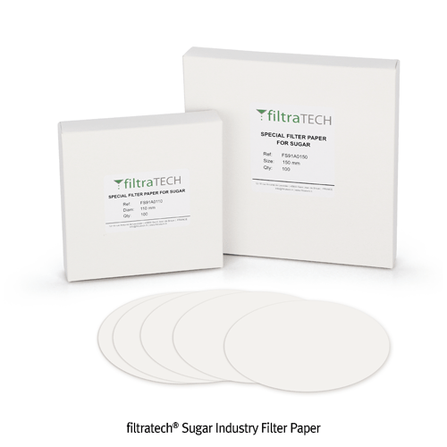 filtratech® Sugar Industry Filter Paper, Fast/Very Fast Filtration, Φ110~240mm Ideal for Clarification to Sugar Cane, Creped Surface, <France-Made> 여과지, 설탕 수크로스 분석용