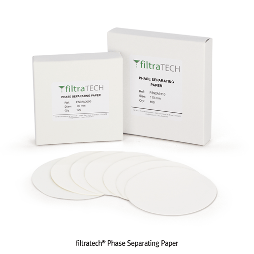 filtratech® Phase Separating Paper, Hydrophobic with Silicone Impregnation, Φ90~150mm Ideal for the Separation of Aqueous Solutions, Water-repellent, <France-Made> 분액 여과지