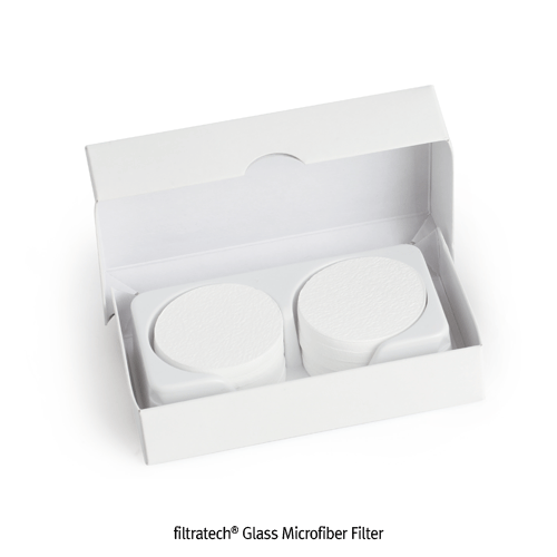 filtratech® Glass Microfiber Filter, 100% Borosilicated Glass Fibers, Temp Resistance up to 500℃, Φ25~90mm Prefilters & Environmental Control, <France-Made> 유리섬유 필터, 전처리/환경