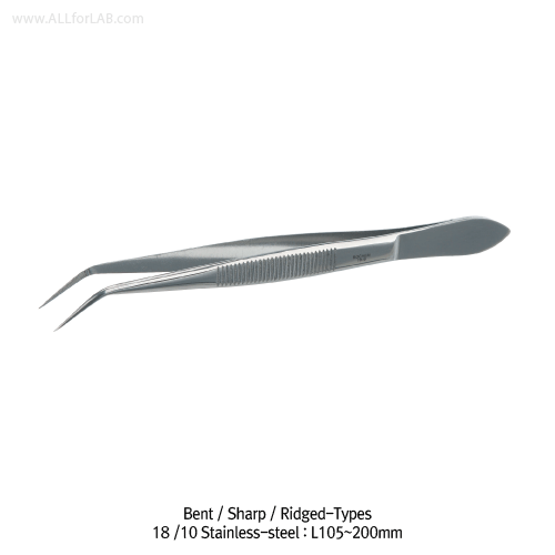 Bochem® “Bent & Sharp” Forceps, High Grade Stainless-steel, L105~200mm With Bent·Sharp·Ridged-Tip, Non-magnetic, Rust-free, 곡형 스텐 포셉, 비자성/비부식