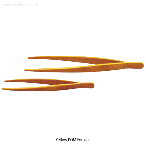VITLAB® Yellow Forceps, POM, Blunt-tip, L115~250mm, -40℃+90/110℃ With Grooves on Outside for Easy Grip, <Germany-Made> POM 황색 핀셋