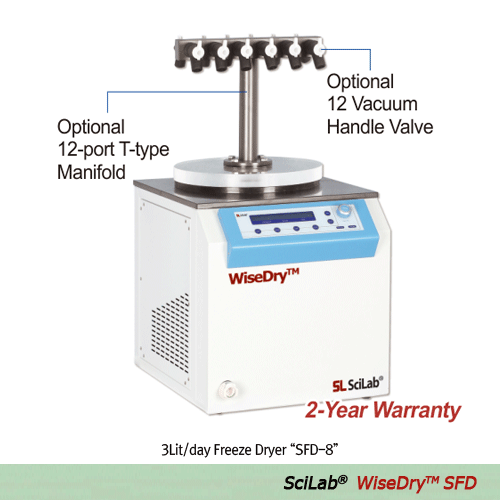 SciLab® 3 & 6Lit/day Freeze Dry System “WiseDryTM SFD”, Lab Scale Benchtop-type, Automatic & Manual Process, -90℃Various Optional Acc.; T-type Manifold, Round·Square·Stoppering-Acrylic Dry Chamber & Stainless steel Dry Chamber 실험실용 동결 건조기, 컴팩트 바디 사이즈, 터치식