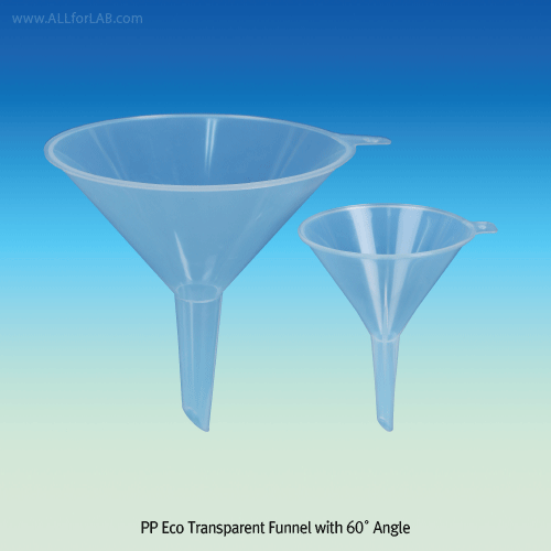 SciLab® Transparent Funnel, PP, with 60° Angle, Autoclavable, Φ80~205mm With Handle/Loop for Hanging, -10℃+125/140℃, <Korea-Made> PP 투명펀넬