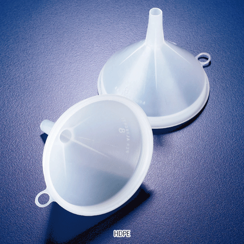 Azlon® Industrial Funnel, HDPE, Transparent, Top ID. Φ80~Φ380mm With Handle/Hanging Loop, Non-Autoclavable, -50℃+105/120℃, 산업용 플라스틱 PE 깔때기