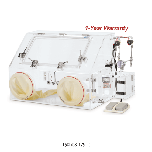 SciLab® 10mm PMMA Glove Box Complete Set, with Natural Rubber Glove and Transfer Chamber, for 1 Operator With Internal Outlet, Foot S/W for Internal Pressure Regulation, Vacuum Pressure 1 Torr, 표준형 글러브박스/음압박스, 1인용