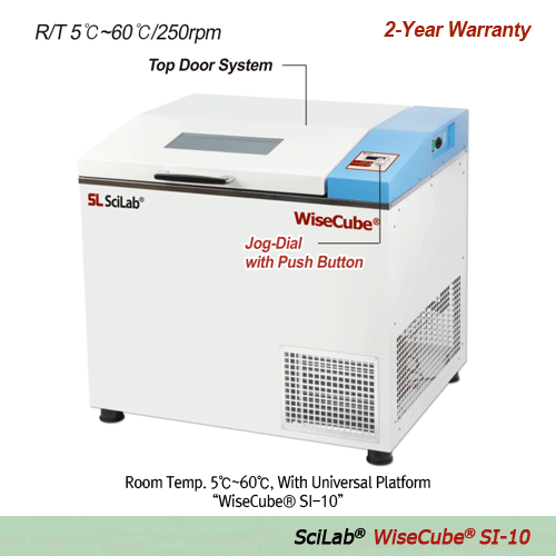 SciLab® Precise Shaking Incubator “WiseCube® SI-10”, top door-type, orbital motion, up to 60℃, ±0.2℃  With Universal Platform, Fuzzy control, with or without illuminators & recorder, 30~250 rpm, with Certi. & Traceability  진탕 배양기/인큐베이터, 탑 도어 타입, 고정밀 디지털 퍼