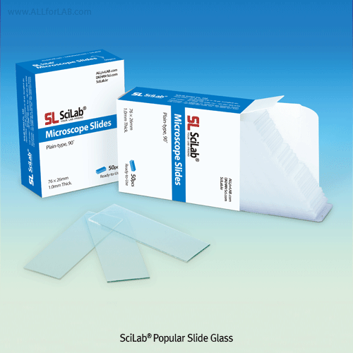 SciLab® Popular Slide Glass, 76×26mm, Plain- & Frosted-type  With 90°, 45° Ground/Cut-edge, Pre-cleaned, Ready for Use, 기본형 슬라이드 글라스