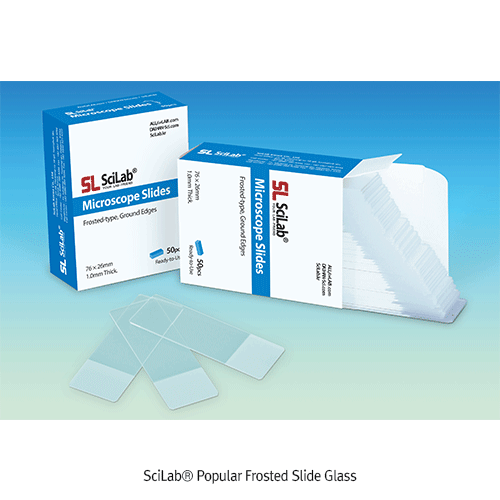 SciLab® Popular Frosted Slide Glass, 76×26mm, with 45° Ground-edge  Made of Super White Glass, 45° 슬라이드 글라스, 마킹용