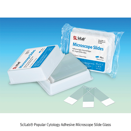 SciLab® Popular Cytology Adhesive Microscope Slide Glass, 76×26mm, Frosted-type, White  With 90° Ground-edge, 코팅 슬라이드 글라스