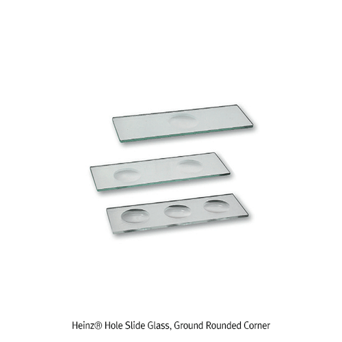 Heinz® Hole Slide Glass, Ground Rounded Corners, 1~3 Holes, 홀 슬라이드 글라스