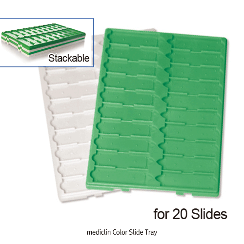 DAIHAN® mediclinTM Color Slide Tray, PS, for 20 Slides of 75×25mm Without Lid, Stackable, -80℃+80℃, 슬라이드 트레이