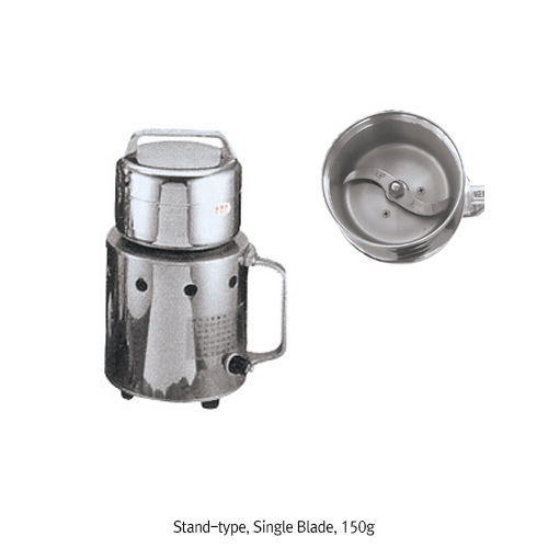 Mill Powder Tech® Powerful Cutting & Crushing Pulverizer for Laboratory, 24000- & 30000-rpm  With Stainless-steel Body·Chamber·Blade, for Small Samples 150·250·350g, 실험실용 다용도 분쇄기