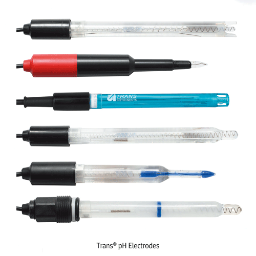 Trans® pH Electrode, Combination-type, Glass & Plastic Shaft, BNC-plug Connection  With 1m Cable, Delivered with Storage Solution in a Soaker Bottle, pH 전극