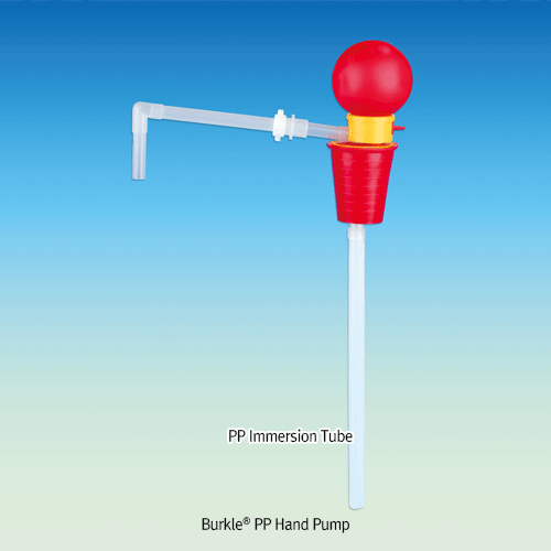 Burkle® PP Hand Pump, for Container Openings Φ20~70mm, 4~20 Lit/min.  With PP Immersion Tube and PVC Universal Adapter, 140℃, <Germany-Made> PP 핸드펌프