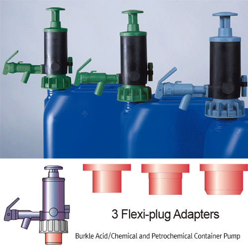Burkle® Acid/Chemical and Petrochemical Container Pump, with 3Flexi-plugs, 8Lit/min.  For Φ49~60mm Mouth Containers, Immers Tube-adjustable, <Germany-Made> 애시드 & 케미컬 펌프
