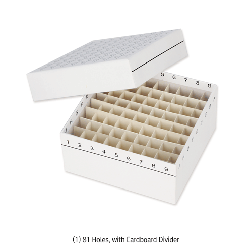 DAIHAN® WisdTM 81-hole Cardboard Freezer Box, with Cardboard- & PP- Divider, 133×133×h52mm Ideal for ULT Freezer and LN2 Freezing, for 1.5/2.0㎖ Microtube/Cryovials, 81홀 판지 보관 박스