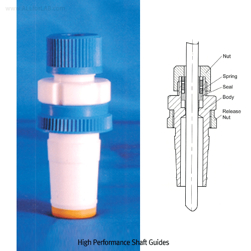Cowie® Taper Joint-PTFE/PEEK High-class Vacuum Stirrer Guide, with ASTM/DIN Glass Cone Joint, for Φ8~16mm Shafts  Ideal for Middle/Low-Vacuum, Max-800rpm, Chemically Inert, -200℃+280℃ Stable, <UK-Made> 고품질 진공 조인트 교반씰