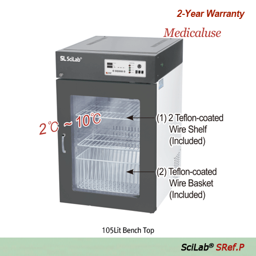 SciLab® 2℃~10℃ Vaccine & Pharm. Refrigerator “SRef.P”, 105 & 295Lit, Medicaluse With Microprocessor PID Controller, 60mm(t) Polyurethane Insulation, Vacuum Sealed Glass Door, CFC/HCFC-Free, Forced Air Circulation Wire Shelf, Superior Temp Uniformity, 시약약품