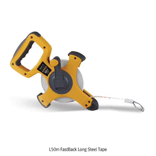 Komelon® L50m FastBack Long Steel Tape, Nylon Coated Blade  With ABS Case, Rubber Bumper/Handle, 3×High Speed Geared, 패스트백 롱스틸 줄자