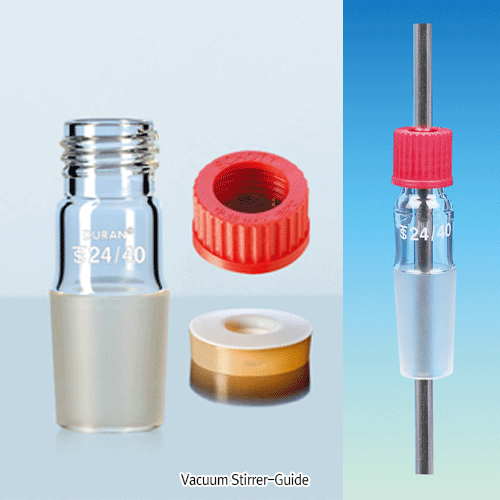 Vacuum Stirrer-Guide, with DURAN® PBT Opentop Cap & PTFE/ Silicone O-Ring Seal and 24/- ~ 45/- Glass Joints For Φ8~12mm Shafts, with Red PBT Screw Grip System, Chemically Inert, 200°C Stable, 스크류 스터러 씰