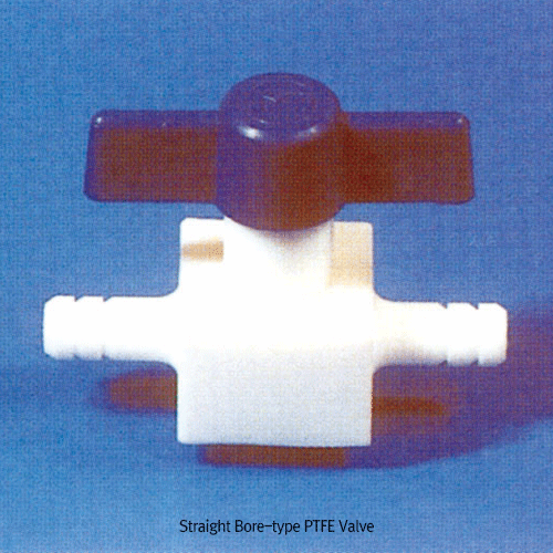 Cowie® PTFE Stopcock, for Tubing and Hose, for Vacuum(5mmHg)/Pressure(1bar) Good High Temp·Chemical·Corrosion Resistance, with Bore 2~14mm, PTFE 밸브/콕