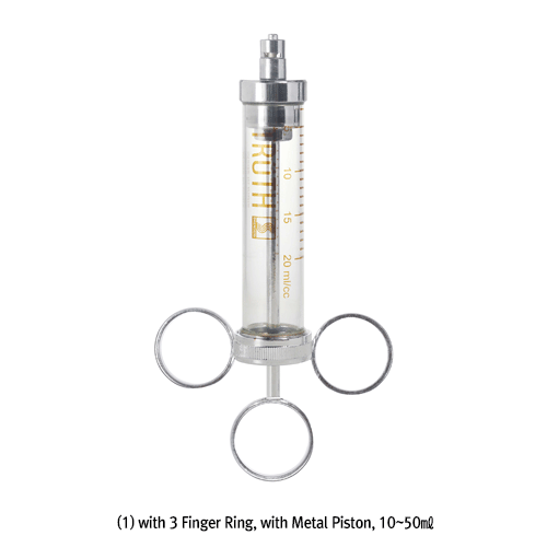 Topsyringe®TRUTHTM ControlGlassSyringe,with3FingerRing,10~50mℓ  With Metal Luer Lock Tip, Glass/Metal Piston, ISO/CE Certified, 컨트롤 글라스 시린지