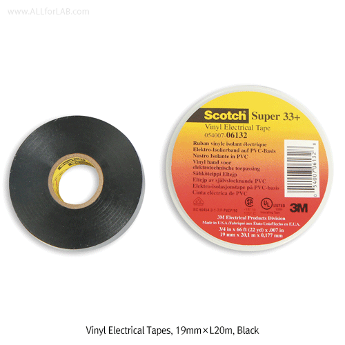 3M® Premium Super 33+® Vinyl Electrical Tape, -18°C+105°C, 0.18mm-thick, w19mm×L20m Ideal for Electrical Insulation up to 600Volts, 600V급 프리미엄 PVC 전기 절연테이프