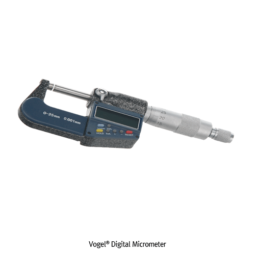 Vogel® DigitalMicrometer,0~25mm,Readability0.001mm  With 5 Digits LCD Display, mm/inch Changeable, <Germany-Made> 디지털 외측 마이크로미터