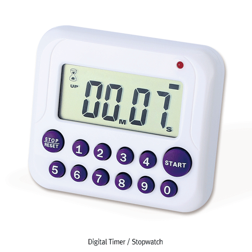 SciLab® Digital Timer, Count-Up/Down, LCD Display, 8×7×h2cm  With 10 Setting Buttons, Alert Function, 디지털 타이머