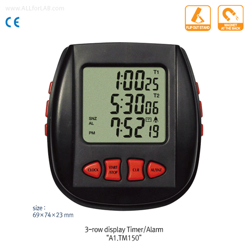 DAIHAN® Handy 3-row Display Multi Timer, wide LCD, Alarm/Snooze set  Count-Up/Down, Compact, 3 Timers, 12/24hr Selectable, 1sec Divi, 3열 표시 멀티 타이머