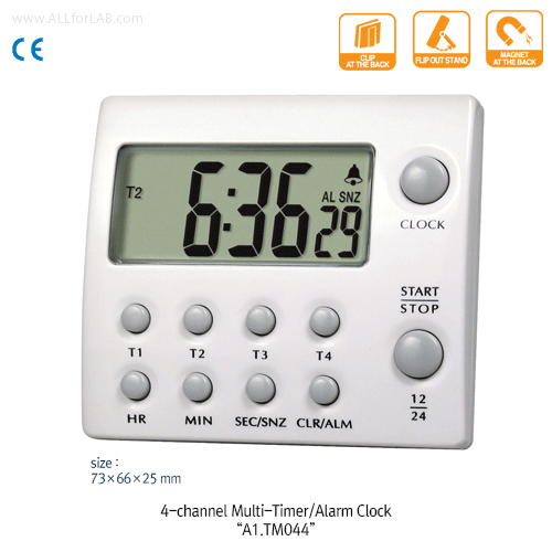 DAIHAN® 4-Channel Multi-Timer, with Alarm/Snooze set, Count-Up/Down, Large LCD   With LCD, 4 Timers in One Unit, 99:59:59 hr, 12/24hr Selectable, 1sec Division, 디지털 멀티 타이머