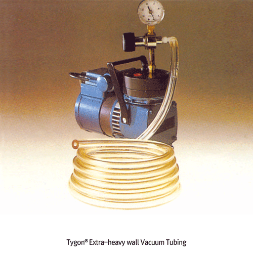 Tygon® Extra Heavy Wall Vacuum Tubing, E-3603, Up to 686mm Hg at 60°C, id Φ4.8~Φ19mm  Good for Most Inorganic Chemical, Non-autoclavable, 15m/Roll, <USA-Made> 타이곤 고진공용 튜브