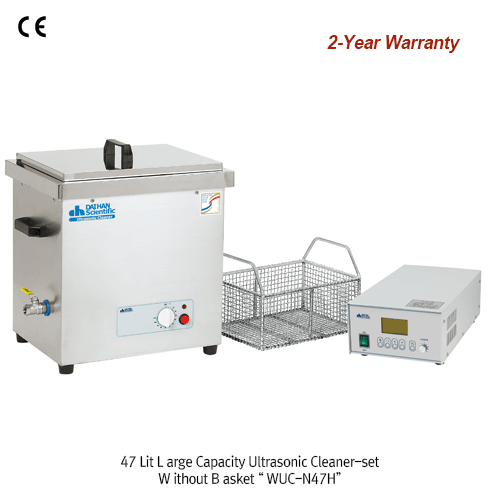 DAIHAN® Large Capacity Ultrasonic Cleaner-set “WUC-N”, Remote Control System, 30~74 Lit  With Digital Remote Generator·Stainless-steel Flat Lid·Drain Valve, Highly Effective Cleaning, without Basket, up to 105°C, 40kHz 대용량 초음파 세척기 세트, 리모트 제너레이터·리드·드레인 밸브 