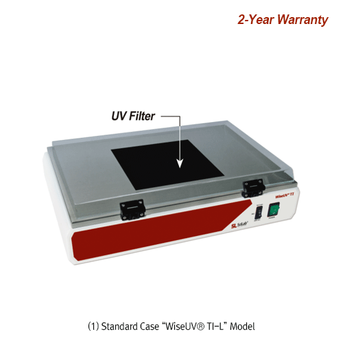 SciLab® UV Transilluminator “WiseUV® TI”, Standard- & Compact Case-type, 48W & 90W UV Lamp With Hinged UV-Blocking Safety Cover, Robust, Versatile, 312·365·312+365 nm, with Certi. & Traceability 자외선 발산기, 기본형 핵산(DNA, RNA), 스탠다드-/컴팩트-케이스 타입