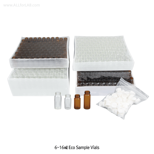 SciLab® 6~16mℓSampleVials,withWhitePPScrewcap&PESepta“Pack-Set” With “USP-I” Boro 5.0 Glass, Clear & Amber, 6~16mℓ 백색캡 샘플 바이알 Pack-Set