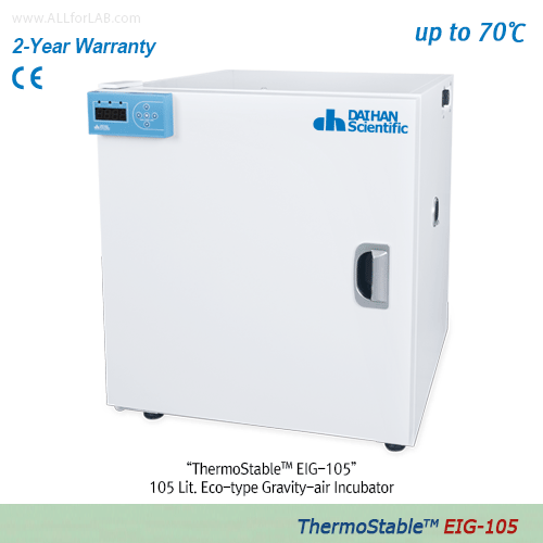 Eco-type Gravity-air Incubators, “ThermoStable™ EIG”, 32-/50-/105-/155- Lit, to 70℃, ±0.3℃ with Digital Fuzzy Control/FND-display, Included 2×Shelves, and Certi. Traceable▷Model No: EIG-32, EIG-50, EIG-105, EIG-155