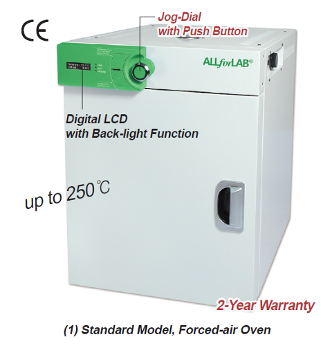 ALLforLAB® Forced-air Drying Oven “AOF”, 3-Side Heating Zone, 50·105·155 Lit, up to 250℃, ±0.3℃ With Wire Shelves, Digital PID Control, Jog-Dial & Push Button, Digital LCD, with Back-light, Pre-Heating Zone, Certi. & Traceability 강제 순환식 정밀 건조기/오븐, 고정밀 디지털
