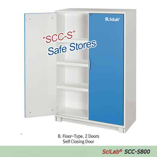 SciLab® Premium Acids/Corrosives Safety Cabinet “SCC-S”, Compliance with EN14727 EU Standard, 124~836Lit.<br>Powder Coated Steel with Safety Melamine Coated Anti-Corrosive Plywood Interior, Spill-Proof PP Tray, Self Closing Door & Locking Type<br>Ideal fo