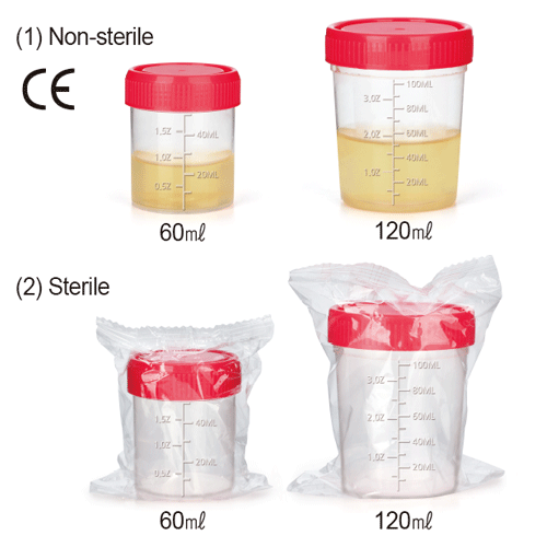 mediclin® 60&120㎖ All-PP Perfect Sealing Specimen Container, with Screw Cap & Graduation Ideal for Urine, Medical Sample, etc., Leak-proof, Autoclavable, 눈금부 샘플 컨테이너, 소변 및 의료용 샘플 검사용, 멸균 & 비멸균