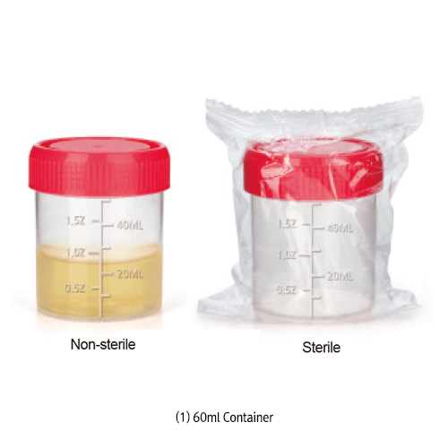 mediclin® 60&120㎖ All-PP Perfect Sealing Specimen Container, with Screwcap & Graduation<br>Ideal for Urine, Medical Sample, etc., Leak-proof, Autoclavable, 눈금부 샘플 컨테이너, 소변 및 의료용 샘플 검사용, 멸균 & 비멸균