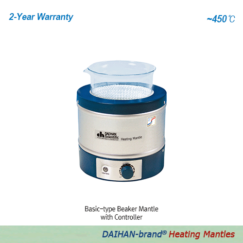 "DAIHAN-brand® Aluminum-case Beaker Heating Mantles, (1) Basic & (2) Stirring-type, 450℃, 100~5,000㎖ with Built-in Temp Controller, with/without Mag-stir Speed Control, with Certi. & Traceability. 비이커용 히팅맨틀, 온도 조절기 내장“, 기본형” 및“ 자석교반형”, Ni-Cr열선 내장"